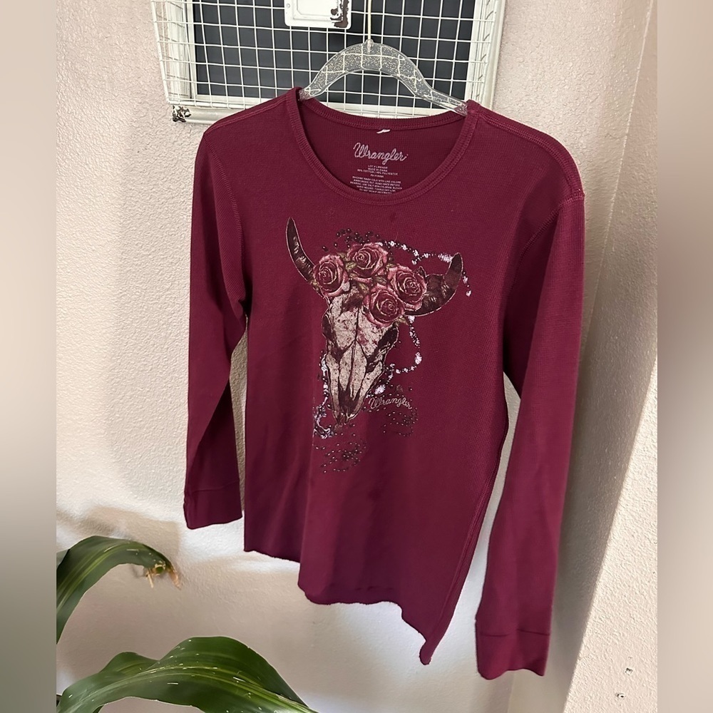 WRANGLER Thermal Maroon Burgundy Waffle Style Top